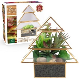 D'Eco Glass Tree 8" Plant Terrarium- Tabletop Gold Trimmed Planter & Centerpiece- Decor for Home & Office, Decorations for Shelf-Gift for Plant Lovers - 1 of 3