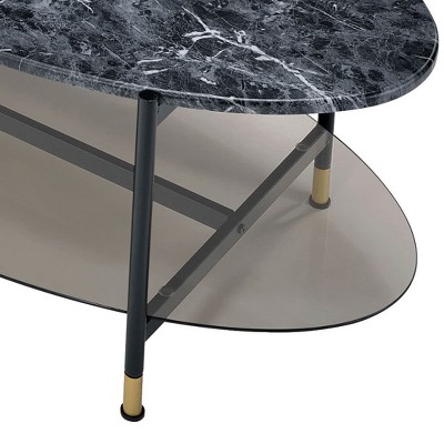 Silas Black Faux Marble 2-Piece Nesting Coffee Table Set