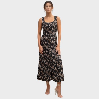 August Sky Women's Floral Front Button Up Midi Dress
