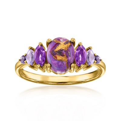 Ross-Simons Purple Turquoise and 0.35 ct. t.w. Multi-Gemstone Ring in 18kt Gold Over Sterling