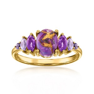 Ross-Simons Purple Turquoise and 0.35 ct. t.w. Multi-Gemstone Ring in 18kt Gold Over Sterling - 1 of 4