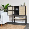 Storied Home Boho Woven Rattan and Wood Cabinet with 2 Doors, 1 Shelf, and 4 Interior Storage Compartments, Grey and Natural - 4 of 4