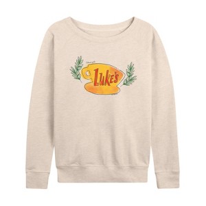 Women's - Gilmore Girls - Luke's Coffee Cup Lightweight French Terry Wide Neck Long Sleeve Graphic Shirt - 1 of 4