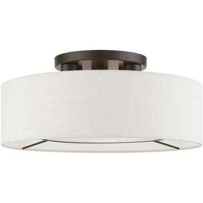 Ellsworth 17" Brushed Nickel and White Drum Semi-Flush Mount
