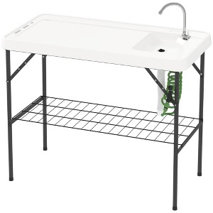 Folding Fish Cleaning Table with Sink, Portable Camping Table with Faucet, Drainage Hose, Sprayer and Shelf - 1 of 4