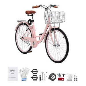 VEVOR Cruiser Bike, 1-Speed, 26-Inch Pink Beach Cruiser Bike with
