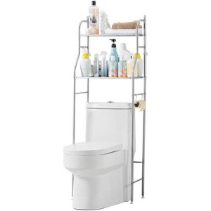 2-Tier Floor-Standing Over Toilet Storage Cabinet, Metal Bathroom Organizer with Removable Towel Hooks and Toilet Paper Holder - 1 of 4