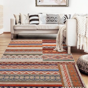 Vintage Patchwork Runner Rug - Machine Washable, Non-Slip, Stain-Resistant, Geometric Design, Foldable, Soft Low-Pile for Hallway - 1 of 4