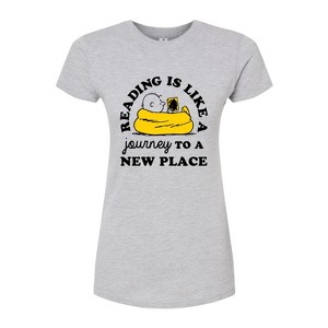 Women's - Peanuts - Reading Is Like A Journey To A New Place Juniors Fitted Graphic T-Shirt - 1 of 4