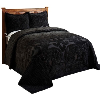 Queen Black Cotton Reversible Textured Bedspread Set