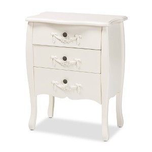 Eliya Wood 3 Drawer Storage Cabinet White - Baxton Studio: Solid Fir, Metal Knobs, Fully Assembled - 1 of 4