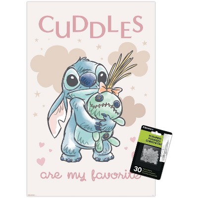 Trends International Disney Lilo and Stitch: Starry-Eyed - Cuddles Are My Favorite Unframed Wall Poster Print Clear Push Pins Bundle 14.725" x 22.375"