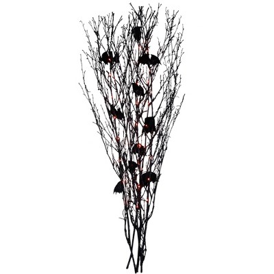 Northlight Set of 5 Black Glittered Halloween Branches with Bats 4' - Orange LED Lights
