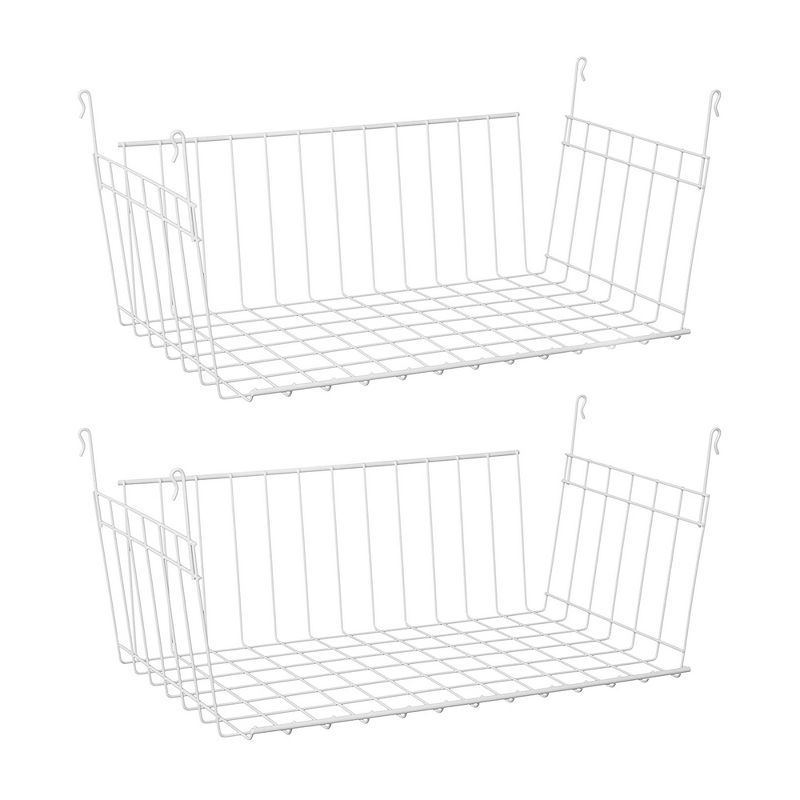ClosetMaid 17 Inch Wide Hanging Basket Wire Shelving Accessory for Closet Shelves, Pantry Organizer, Kitchen, and Bathroom Storage, 2 Pack, White, 1 of 7