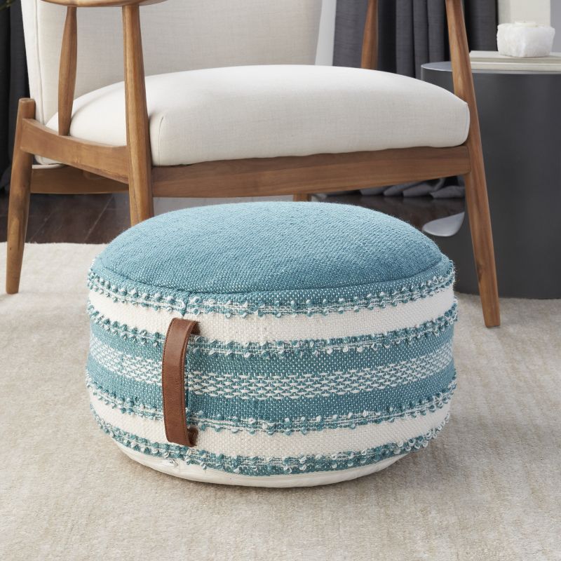 Mina Victory Woven Stripes Outdoor Pouf with Handle, 4 of 7