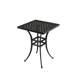 Mondawe 29 Inch Square Cast Aluminum Outdoor Patio Bistro Bar Table with Umbrella Hole, Black - 1 of 4