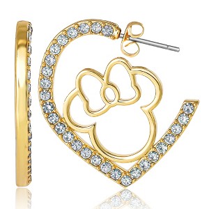 Disney Minnie Mouse Heart Earrings, Gold-Tone Outline with Crystal Pavé - 1 of 3