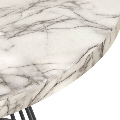 Indra 5-Piece Cream Faux Marble Dining Set with Black Metal Base