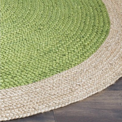 Handmade Green and Natural Round Jute Area Rug