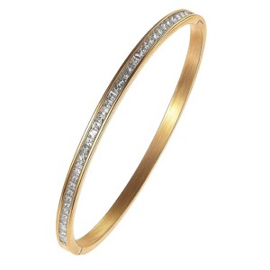 Gold Titanium Steel Crystal - Inlaid Modern Women's Closed Bangle - 1 of 4