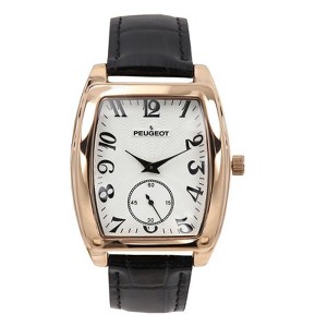 Peugeot Mens Vintage 49mm x 38mm Rose Gold Tonneau Shaped Watch with Black Leather Band - 1 of 4