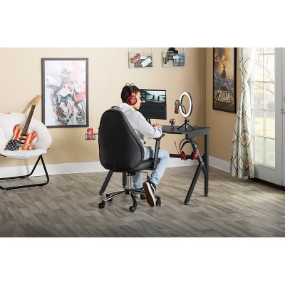 48" Black Carbon-Fiber Inspired Gaming Desk with Charging Hub