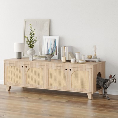 GlasFlength Decorative Storage Cabinet, Modern Shelved Cabinet for Living and Dining Rooms, Ideal for Pet Friendly Spaces, Beige, 57.9"*19.7"*19.7"