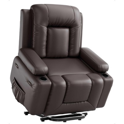Large Power Lift Recliner Chair for Elderly, Faux Leather Reclining Sofa w/ Heat, Massage, Side Pocket & Cup Holder for Living Room,21" width