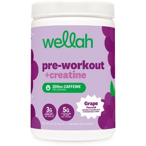 Wellah Pre-Workout + Creatine Powder (30 Servings) Grape - 200mg Caffeine, 3g Creatine Monohydrate, 5g Citrulline Malate, Pre-Workout with Creatine - 1 of 4