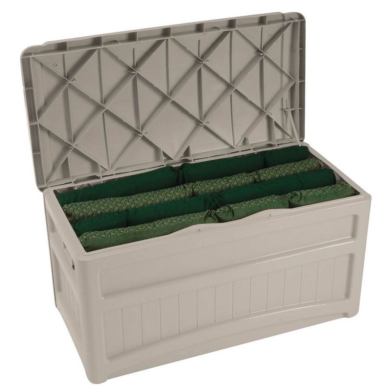 Suncast 73 Gallon Outdoor Patio Deck Storage Organization Box, Taupe (2 Pack), 2 of 6