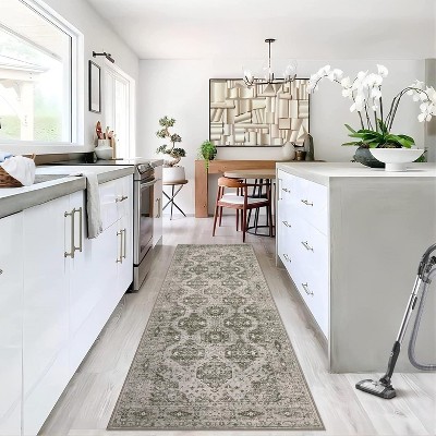 Acekool 2x6 Machine Washable Runner Rug - Non-Slip Stain Resistant Low-Pile for Hallway, Kitchen & Entryway, Grey