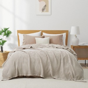 Puredown Organic Cotton Waffle Blanket, Soft Lightweight Breathable Textured Blanket for All Season - 1 of 4