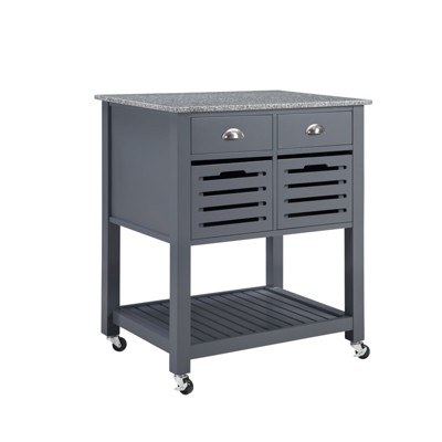 FONTOI Mobile Rolling Kitchen Island, Trolley Serving Cart with Underneath Drawer & Slide-Out Wire Storage Basket, Grey, 22.05"*36.07"*29.93"