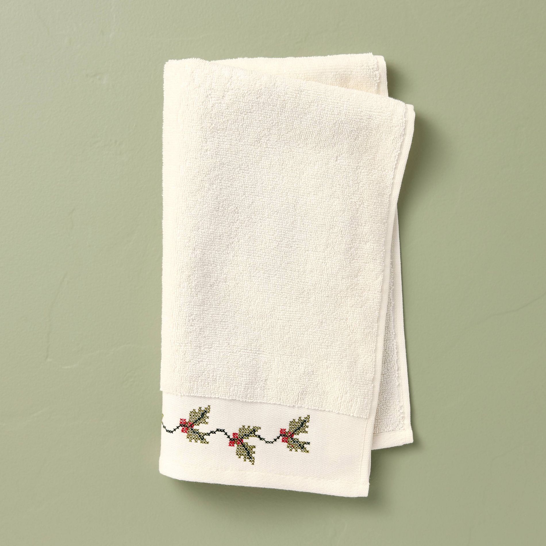 Christmas Holly Cross Stitch Hand Towel - Hearth & Hand™ with Magnolia