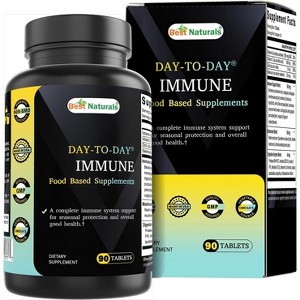 Best Naturals Day-to-Day Immune Food Based Supplements 90 Tablets - Made in The USA with Mushroom Blend, Digestive Enzyme Blend and More. - 1 of 4