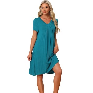 cheibear Women's Soft V-Neck Summer Pajama Lounge Dress with Pockets Nightgowns - 1 of 4