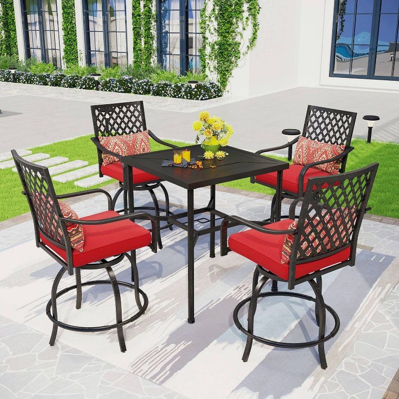 5pc Outdoor Set with Swivel Stools &#38; Cushions &#38; Square Metal Table - Captiva Designs, 1 of 16