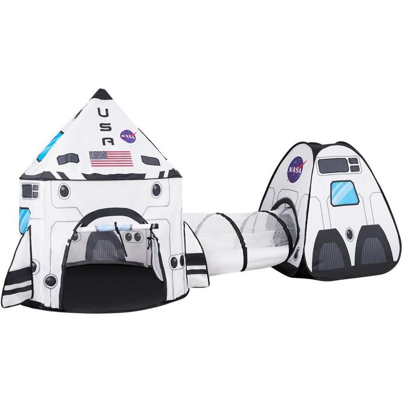 Syncfun White Rocket Ship Pop up Play Tent with Tunnel and Playhouse Kids Indoor Outdoor Spaceship Tent Set, 1 of 10