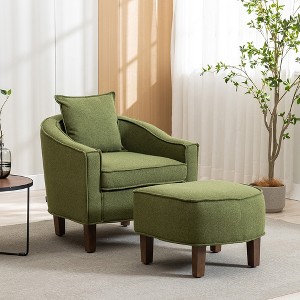 Modern Accent Chair with Ottoman, Comfy Reading Chair,Upholstered Single Sofa Side Chair, Club Tub Round Armchair for Living Room Bedroom Office - 1 of 4