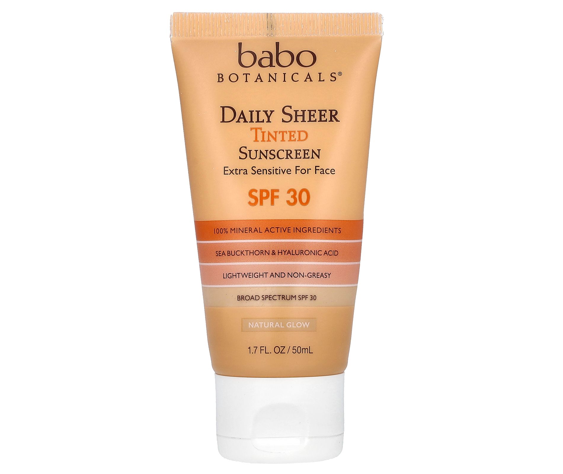 Babo Botanicals Daily Sheer Tinted Sunscreen, SPF 30, Natural Glow, Fragrance Free, 1.7 fl oz (50 ml)