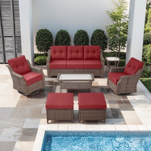 Gymojoy Outdoor Sofa Table with Swivel Chairs Gilder Chairs Patio Funiture Set - 1 of 4