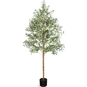 Artificial Olive Tree 7FT Tall Faux Olive Tree for Home Office Decor Fake Olive Tree with Artificial Fruits and Leaves with Real Hay - 1 of 4