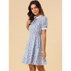 Allegra K Women's Lace Crochet Contrast Collar Ruffle Tie Neck Short Sleeve Floral Dress - 2 of 4