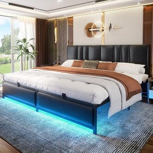 Aheaplus Headboards with LED Light, Height Adjustable Bed Frame with Headboard - 1 of 4