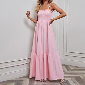 sachin and babi light blue dress Women's Sleeveless Maxi Dress with Tie Straps Smocked Bust Flowy Ruffle  Long Dress Pink XL : Target
