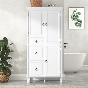 ACEPANO 61.7 in. H Multi-Function Storage Cabinet with Adjustable Shelves, 3 Drawers & 3 Closed Compartments-White - 1 of 4