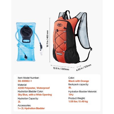 VEVOR Hydration Backpack with 2L TPU Water Bladder, Hydration Pack Backpack, Lightweight Hiking Water Backpack for Men Women, Black&Orange — фото 8