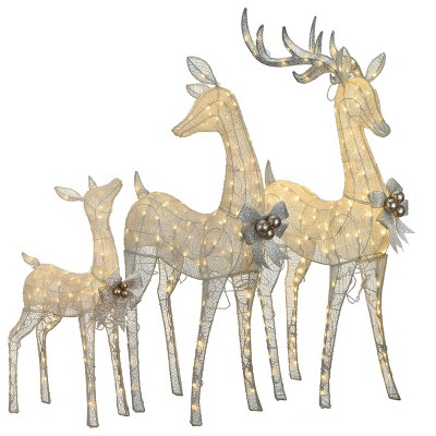 Multicolor LED Lighted Deer Family with Glitter Accents