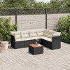 vidaXL 7 Piece Patio Sofa Set with Cushions Black and Cream - 3x Middle + 3x Corner + Table - 2 of 4