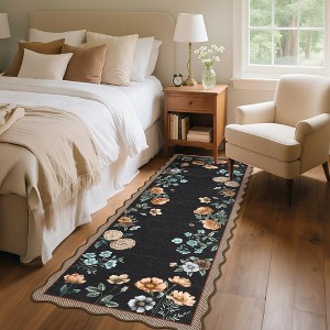 Floral Rugs for Living Room Bedroom Soft Washable Rug Scalloped Edge Plaid Pattern Area Rug Non-Slip Low Pile Rug - 1 of 4